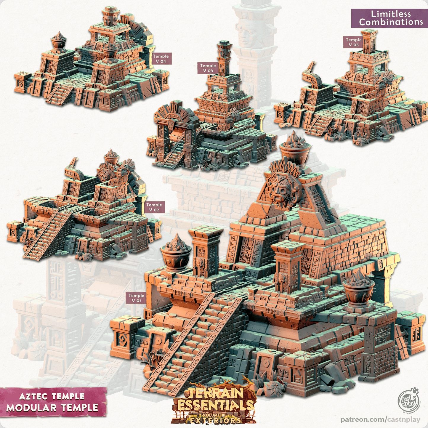 3D Printed Cast n Play Modular Temple Aztec Temple Set 28mm 32mm D&D