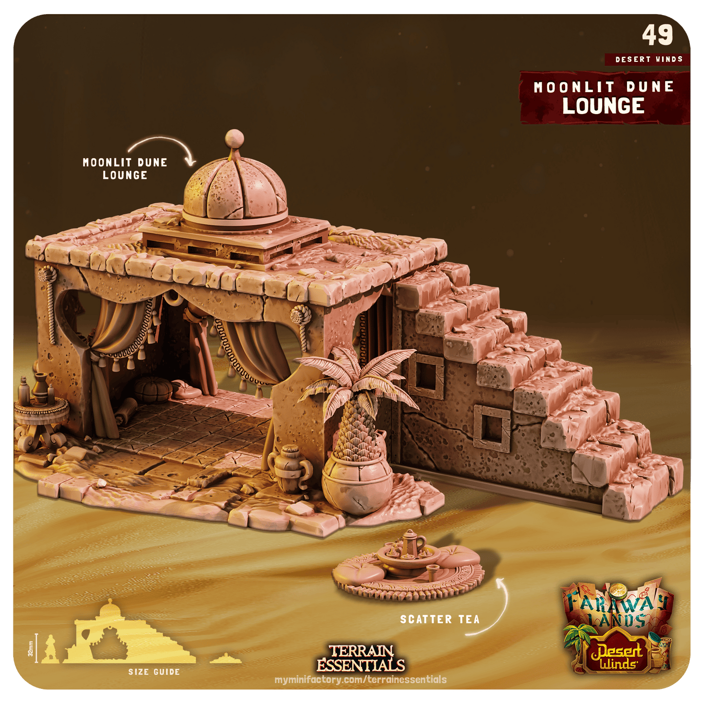 3D Printed Cast n Play Moonlit Dune Lounge Desert Winds Terrain Set 28mm 32mm D&D