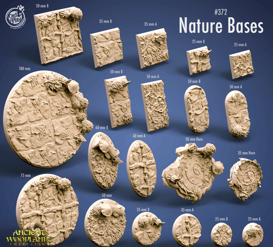 3D Printed Cast n Play Nature Ancient Woodlands Bases Set 28mm 32mm D&D
