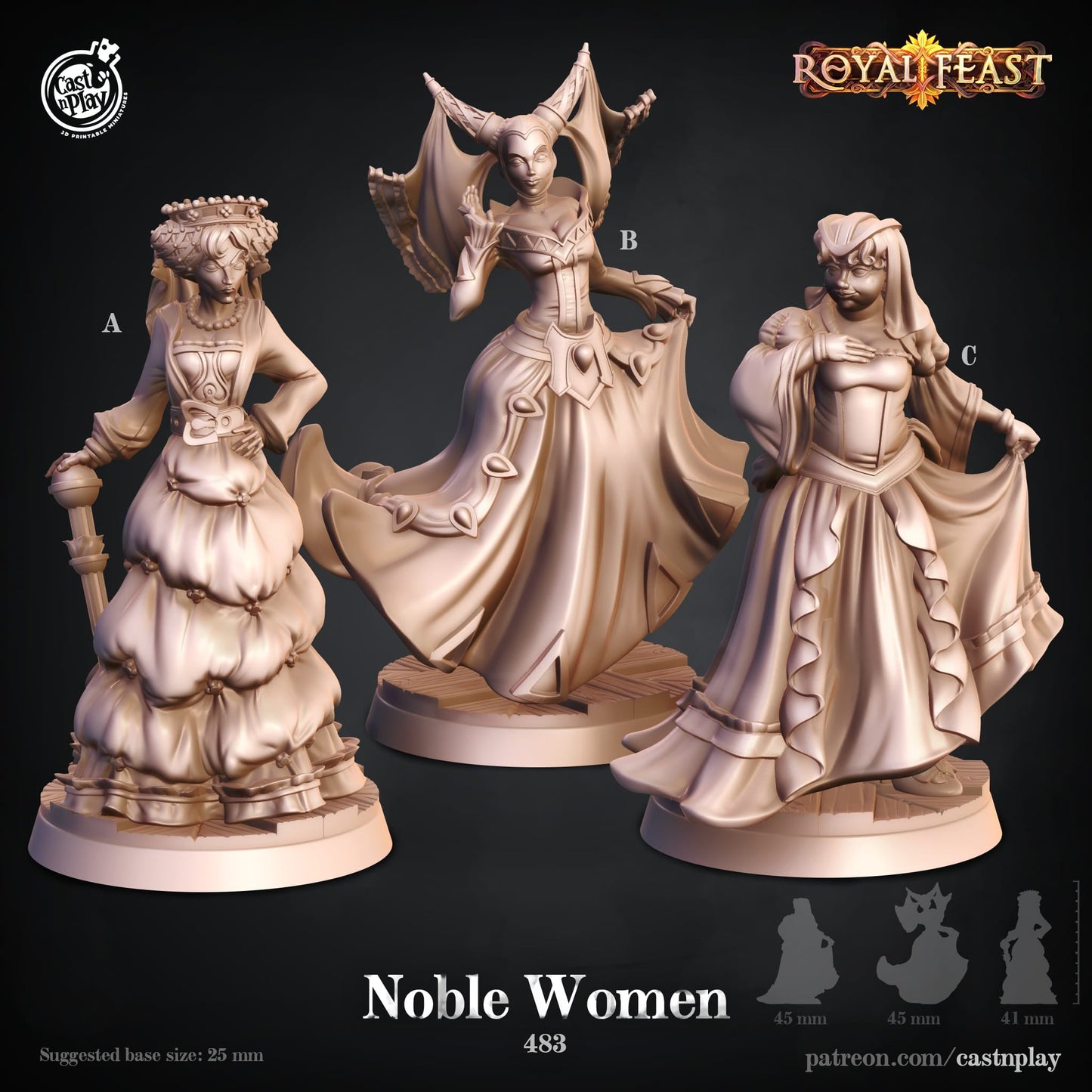 3D Printed Cast n Play Noble Women Royal Feast Death Tiles 28mm 32mm D&D