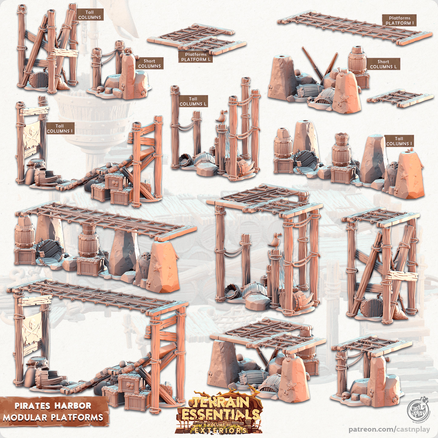 3D Printed Cast n Play Platforms Pirates Harbor Set 28mm 32mm D&D