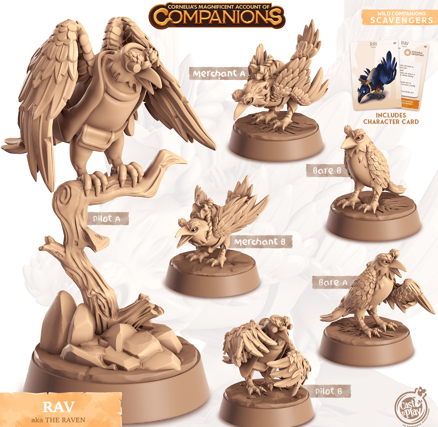 3D Printed Cast n Play Rav - The Raven Companions 28mm 32mm D&D