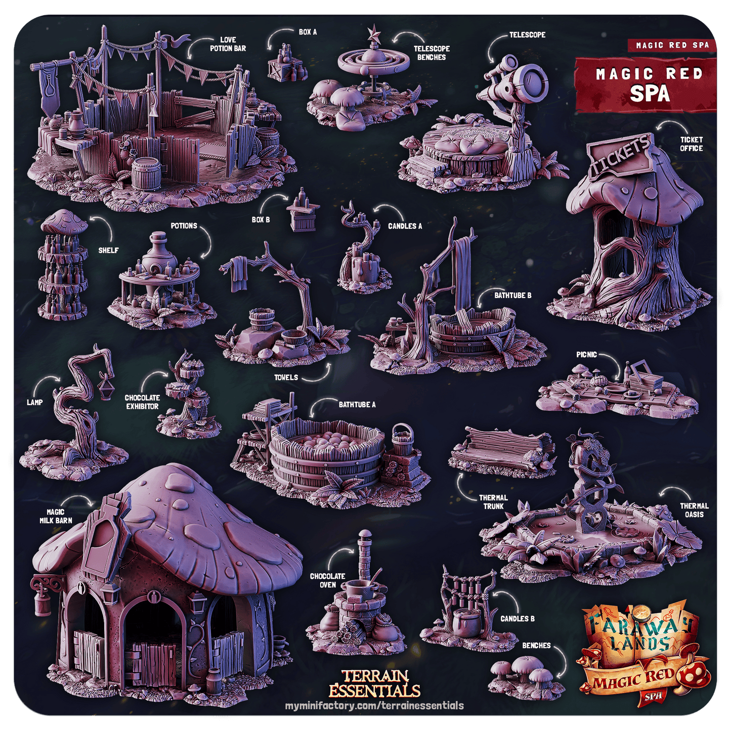 3D Printed Cast n Play Red Magic Spa Set 28mm 32mm D&D