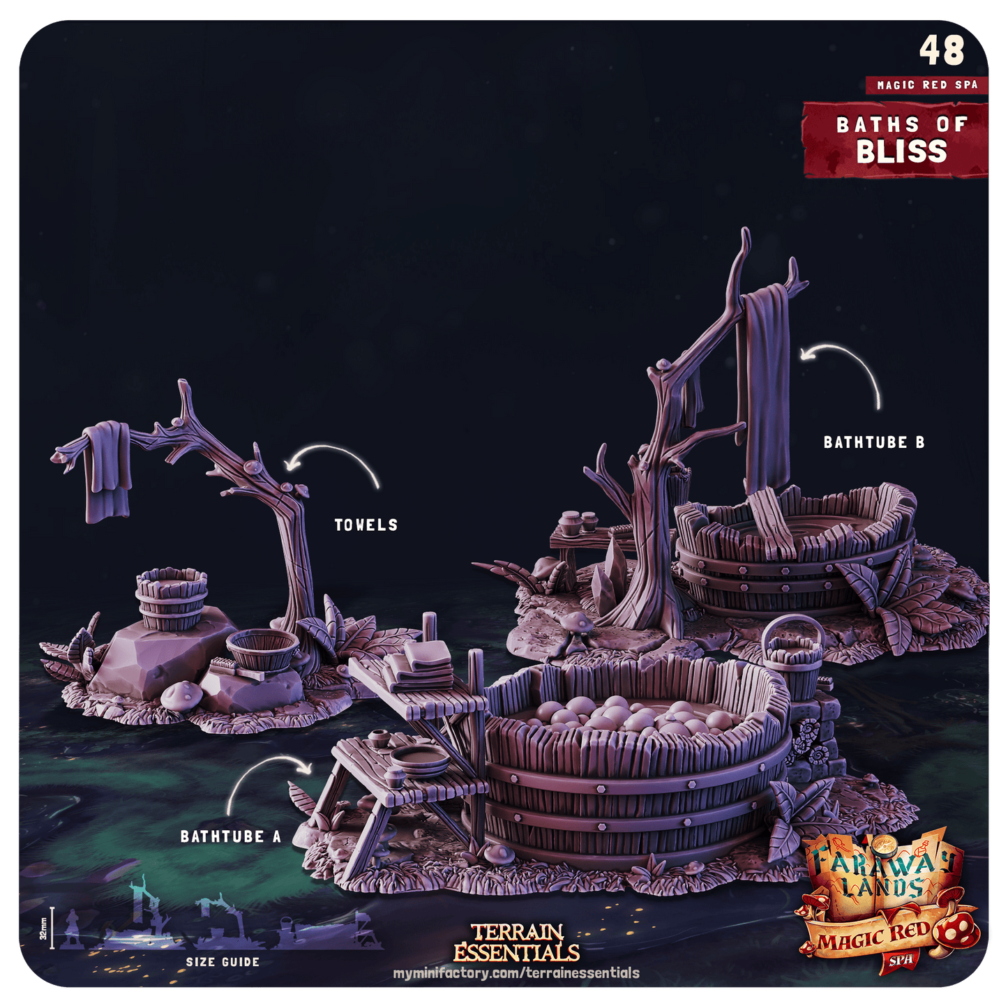 3D Printed Cast n Play Red Magic Spa Set 28mm 32mm D&D