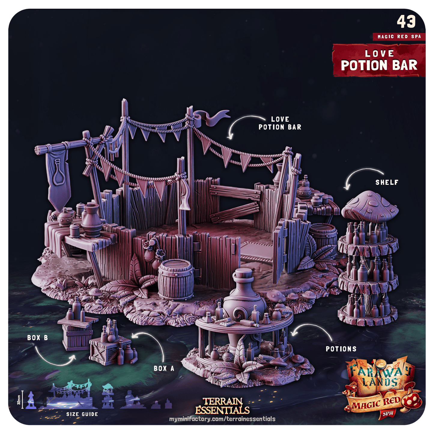 3D Printed Cast n Play Red Magic Spa Set 28mm 32mm D&D