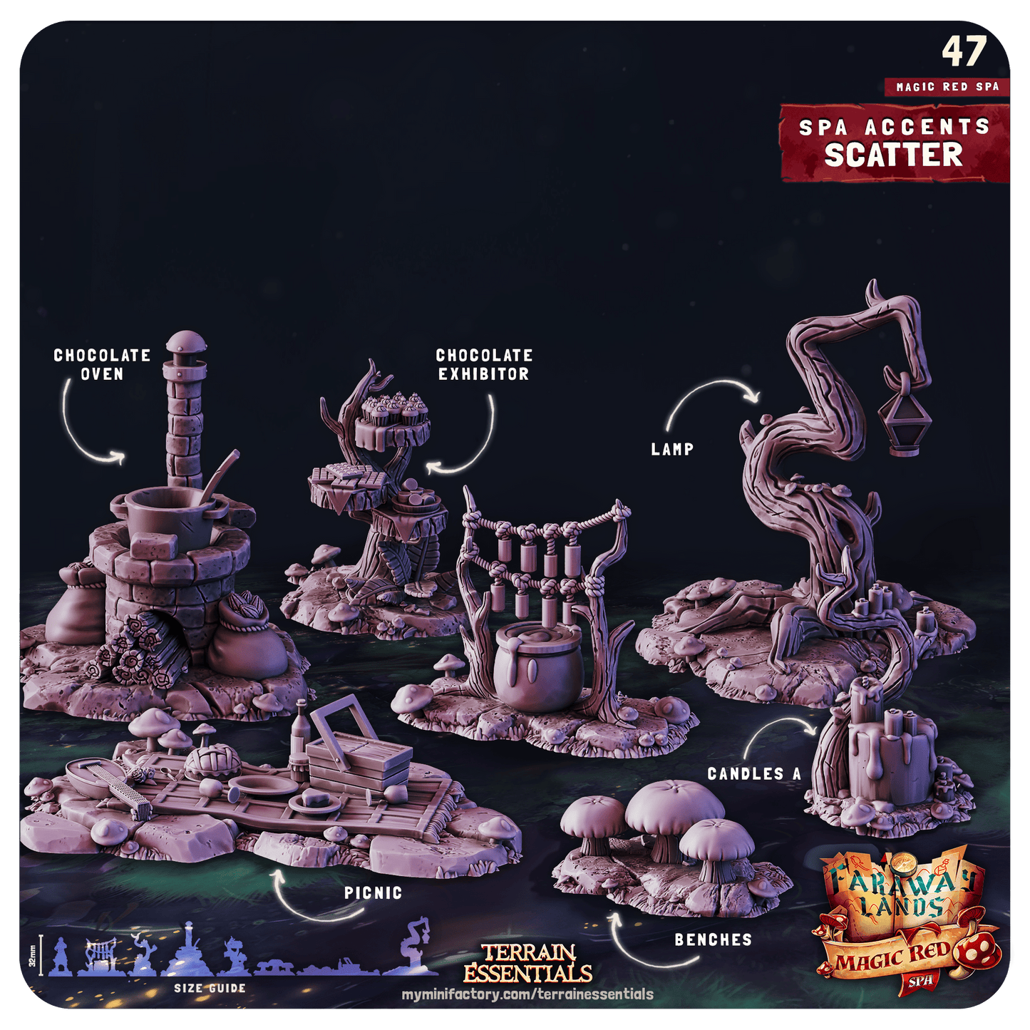 3D Printed Cast n Play Red Magic Spa Set 28mm 32mm D&D