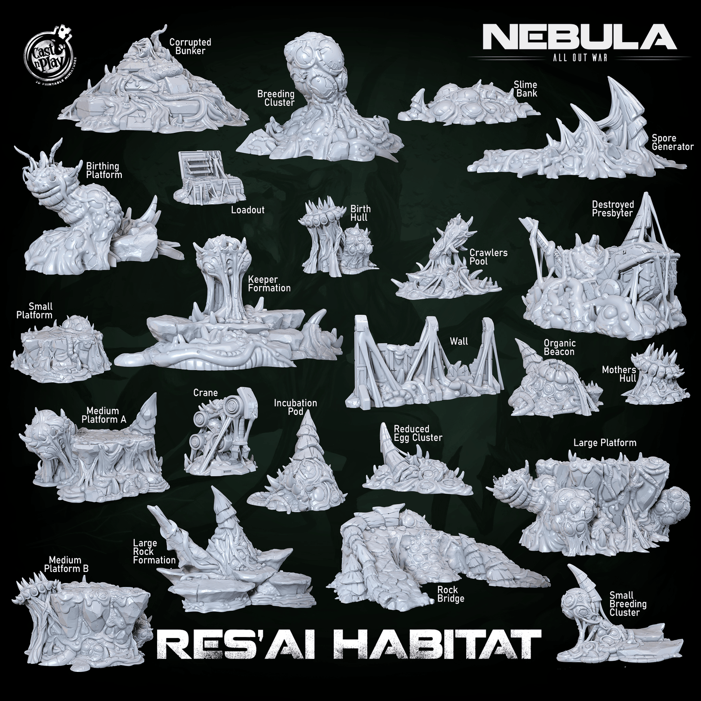 3D Printed Cast n Play Res'Ai World Terrain Nebula All Out War 28mm 32mm D&D