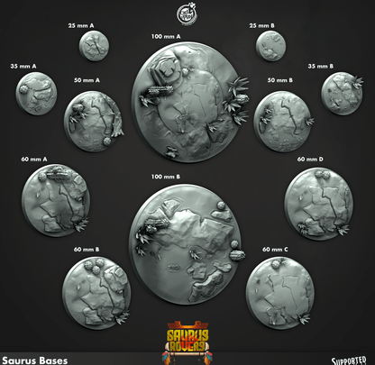 3D Printed Cast n Play Saurus Bases Saurus Rovers Set 28mm 32mm D&D