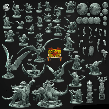 3D Printed Cast n Play Saurus Totems Saurus Rovers Set 28mm 32mm D&D