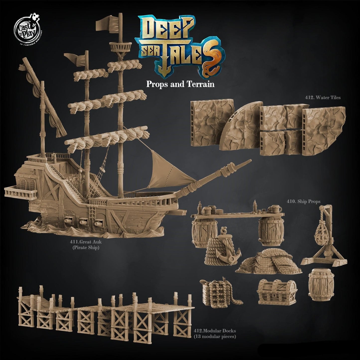3D Printed Cast n Play Ship Props 28mm 32mm D&D