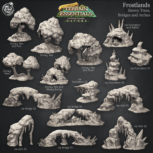 3D Printed Cast n Play Snowy Trees, Bridges and Arches Frostlands Terrain Set Terrain Essentials Nature 28mm 32mm D&D
