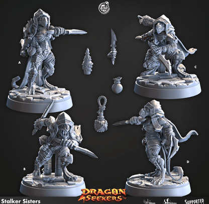 3D Printed Cast n Play Stalker Sisters Dragon Seekers 28mm 32mm D&D