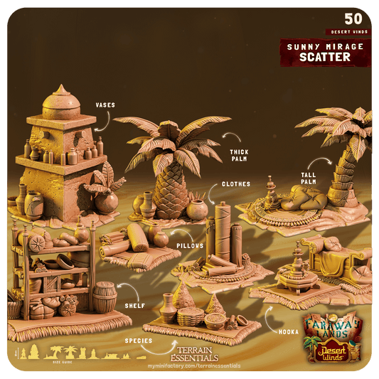 3D Printed Cast n Play Sunny Mirage Scatter Desert Winds Terrain Set 28mm 32mm D&D