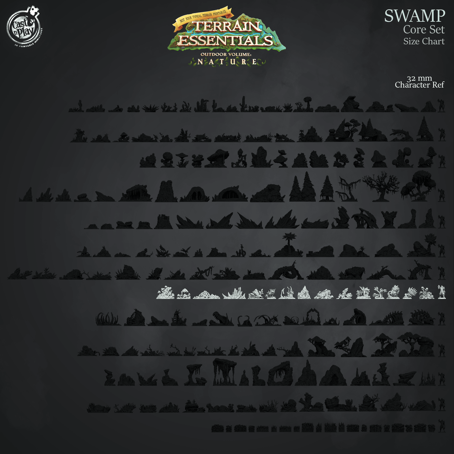 3D Printed Cast n Play Swamp Terrain Swamp Core Set Terrain Essentials Nature 28mm 32mm D&D