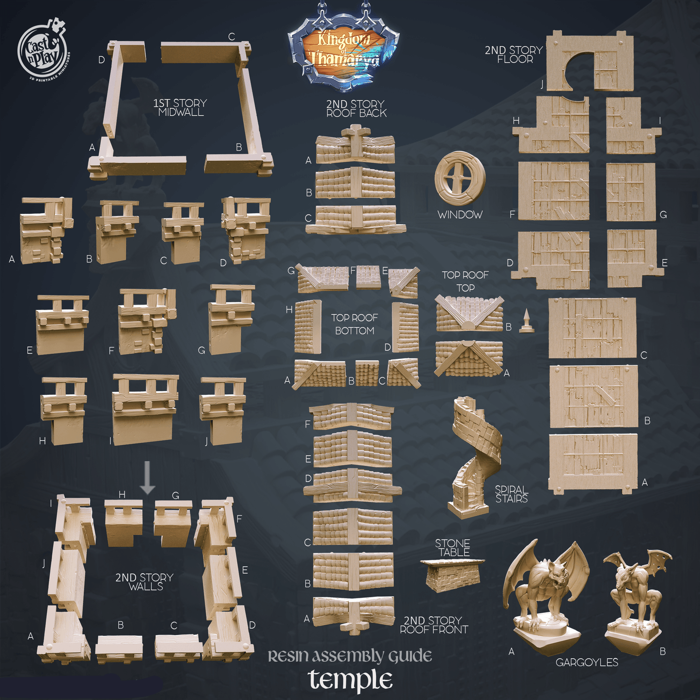 3D Printed Cast n Play Temple Kingdom Of Thamarya 28mm 32mm D&D