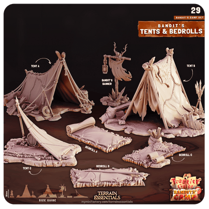 3D Printed Cast n Play Tents and Bedrolls Bandits Camp Terrain Set 28mm 32mm D&D