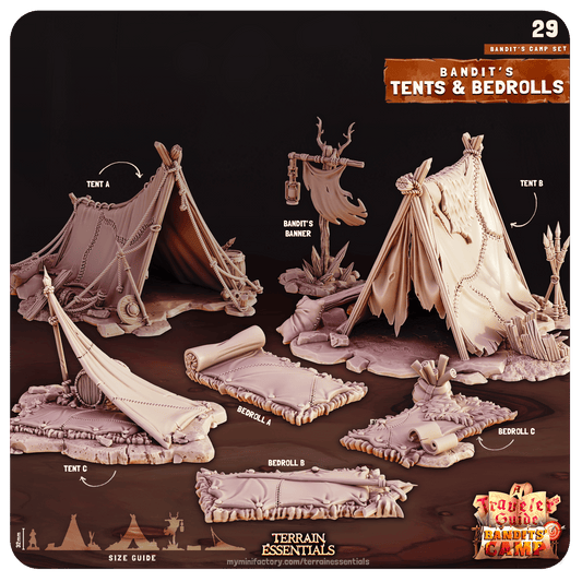 3D Printed Cast n Play Tents and Bedrolls Bandits Camp Terrain Set 28mm 32mm D&D