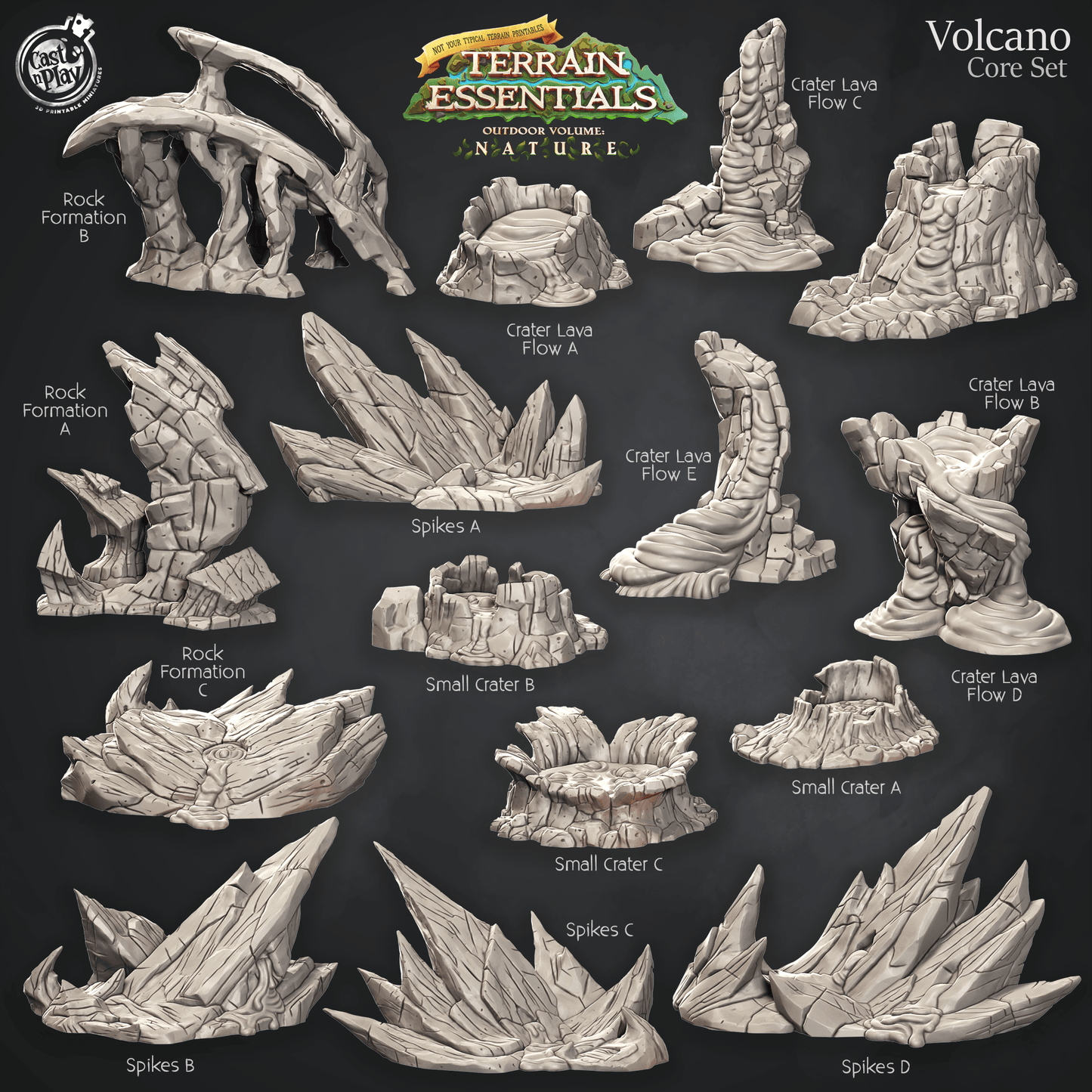 3D Printed Cast n Play Terrain Essentials Nature Volcano Terrain - Volcano Core Set 28mm 32mm D&D