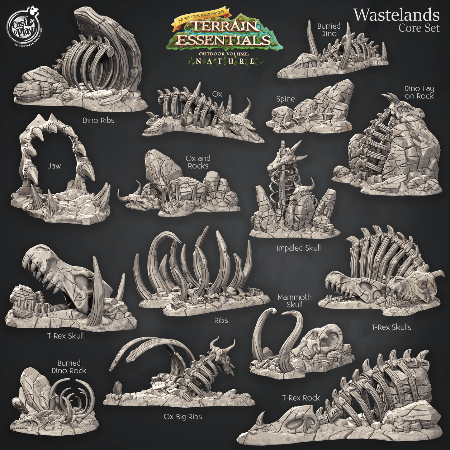 3D Printed Cast n Play Terrain Essentials Nature Wastelands Terrain - Wastelands Core Set 28mm 32mm D&D