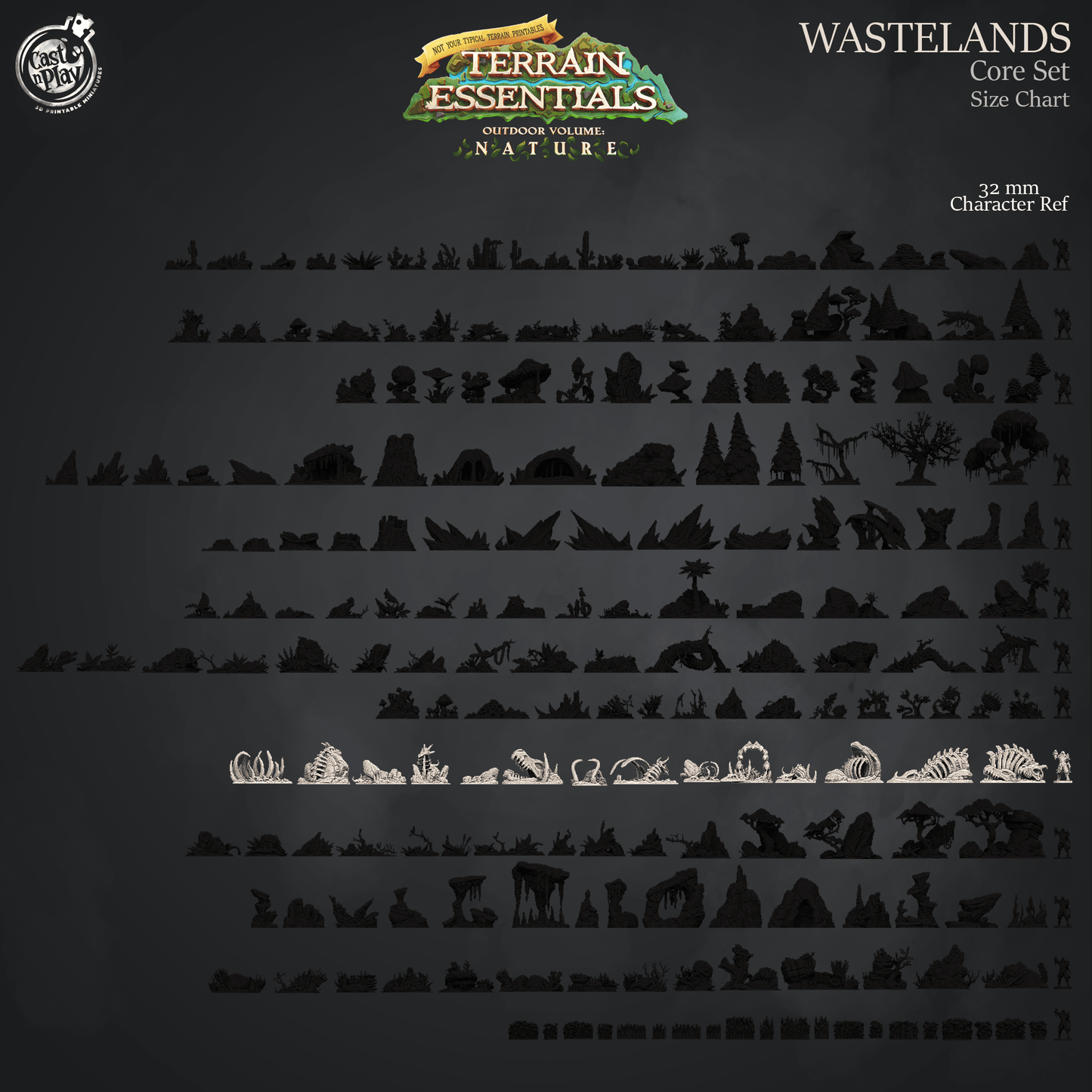 3D Printed Cast n Play Terrain Essentials Nature Wastelands Terrain - Wastelands Core Set 28mm 32mm D&D