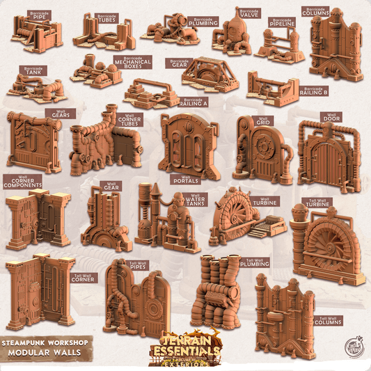 3D Printed Cast n Play Terrain Essentials - Steampunk Workshop Modular Walls 28mm 32mm