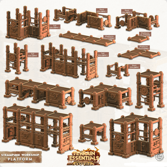 3D Printed Cast n Play Terrain Essentials - Steampunk Workshop Platforms 28mm 32mm