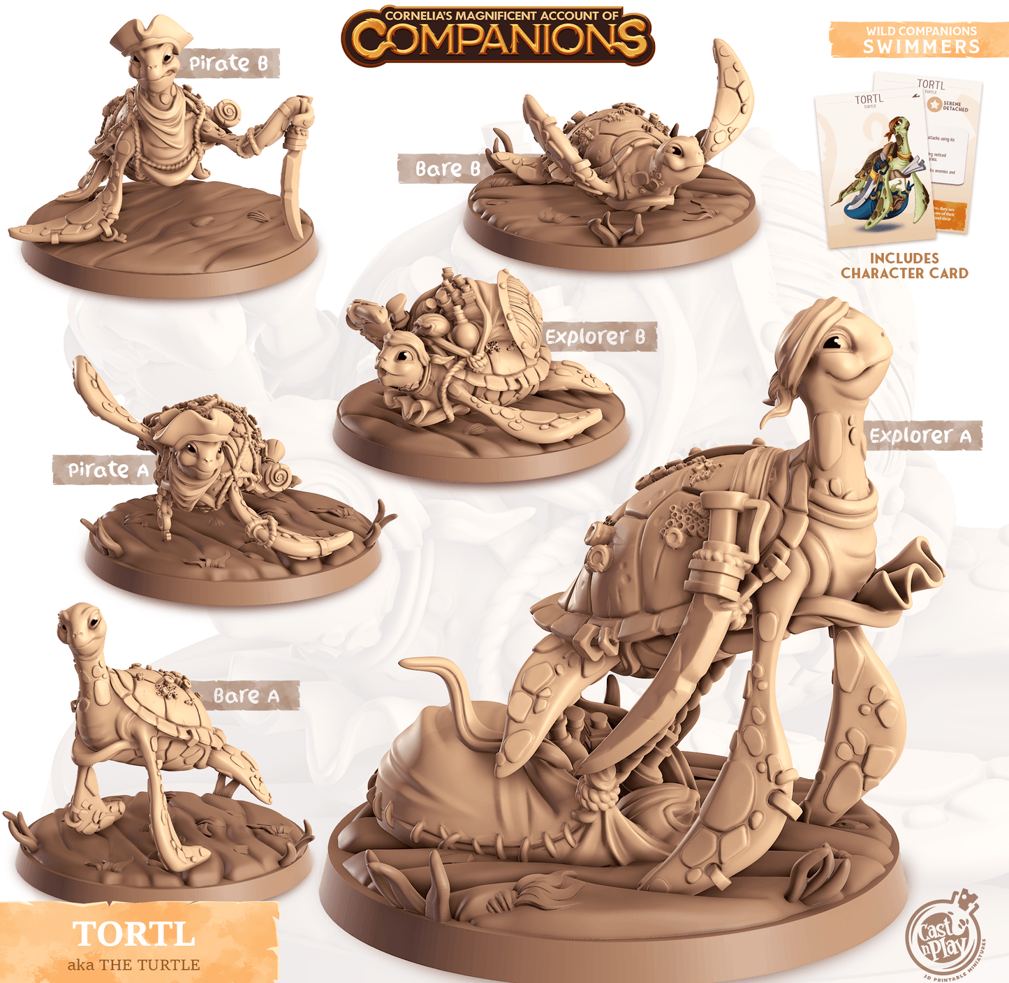 3D Printed Cast n Play Tortl - Turtle Companions 28mm 32mm D&D