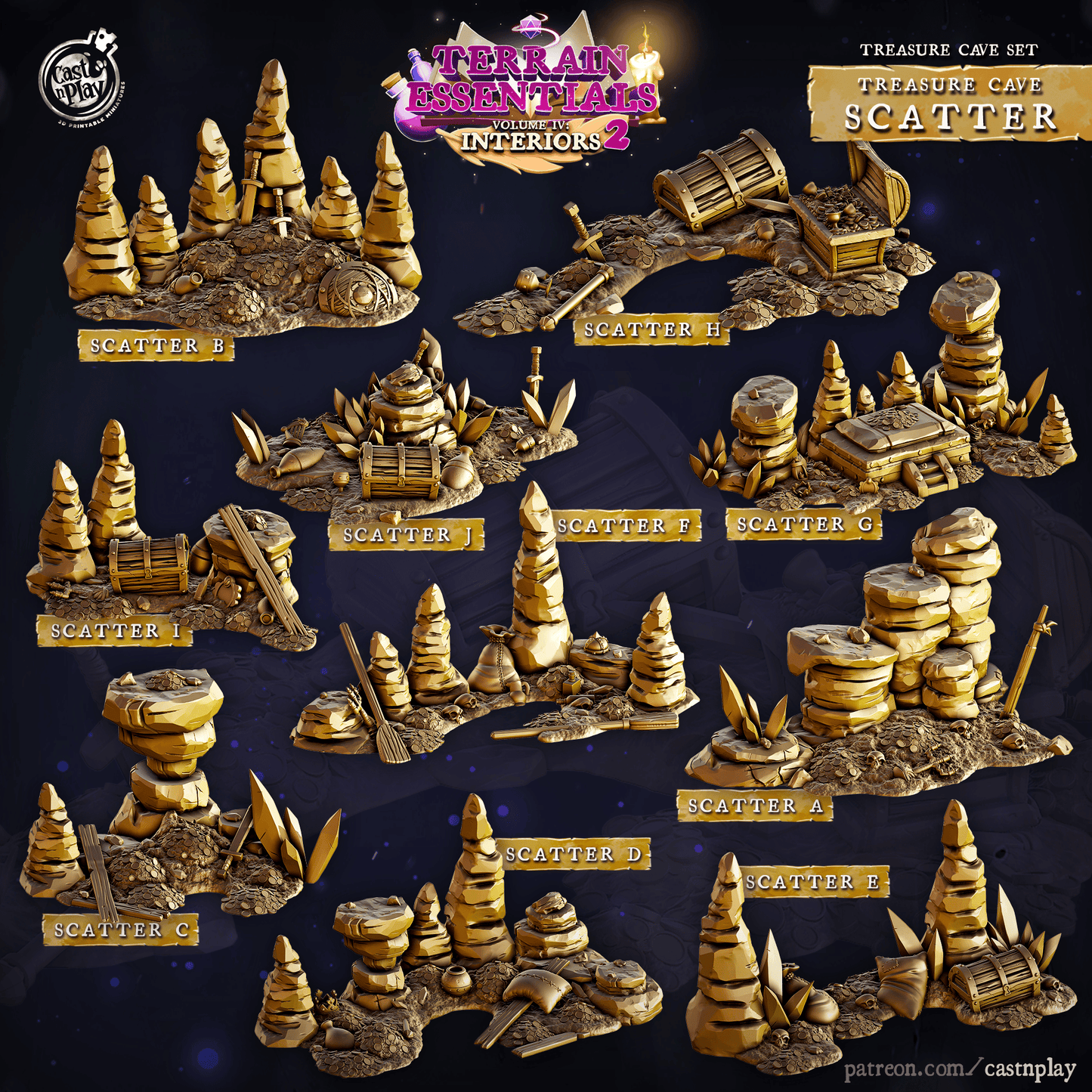 3D Printed Cast n Play Treasure Cave Scatter Terrain Set 28mm 32mm D&D