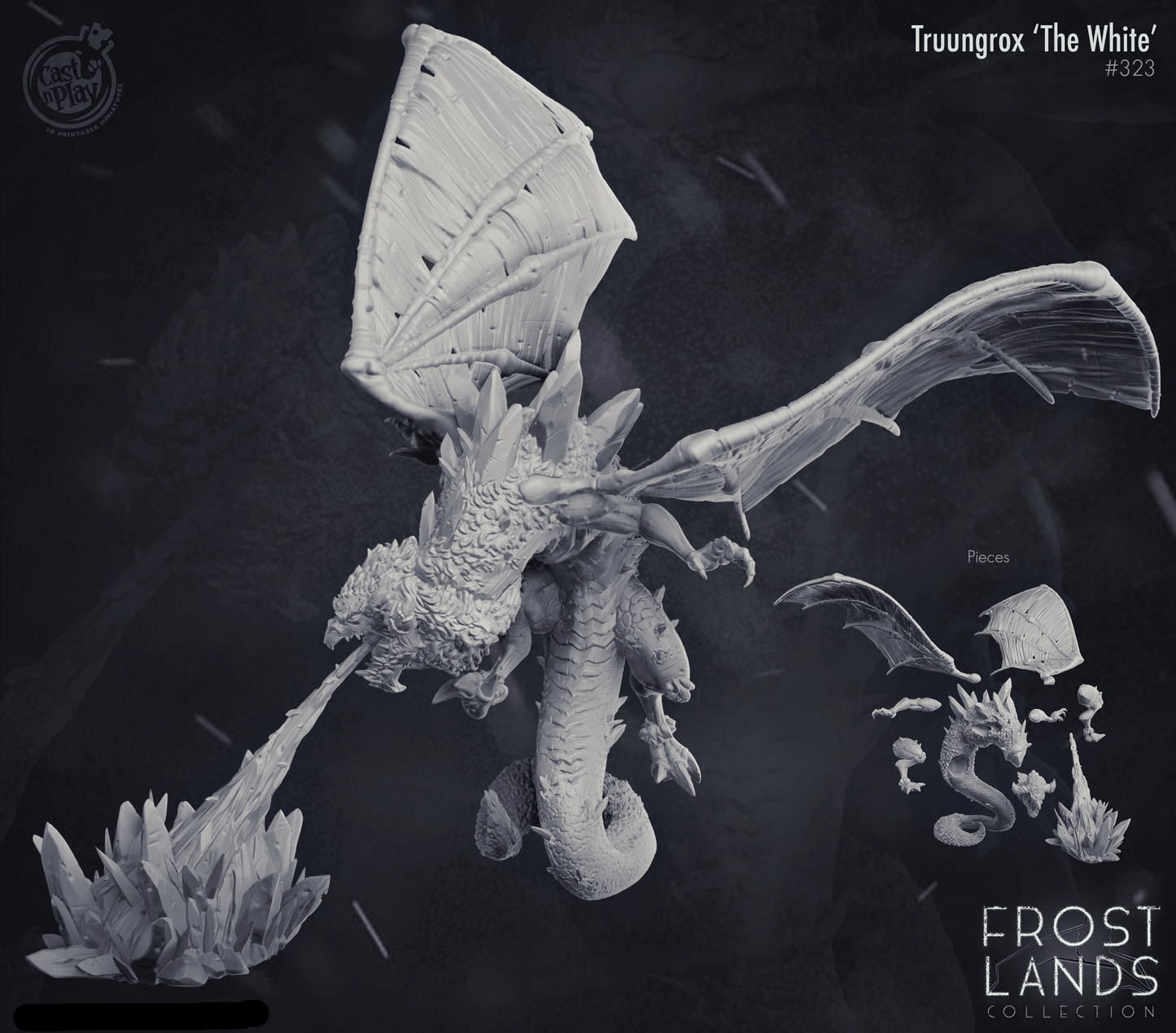 3D Printed Cast n Play Truungrox The White Dragon Frost Land 28mm 32mm D&D