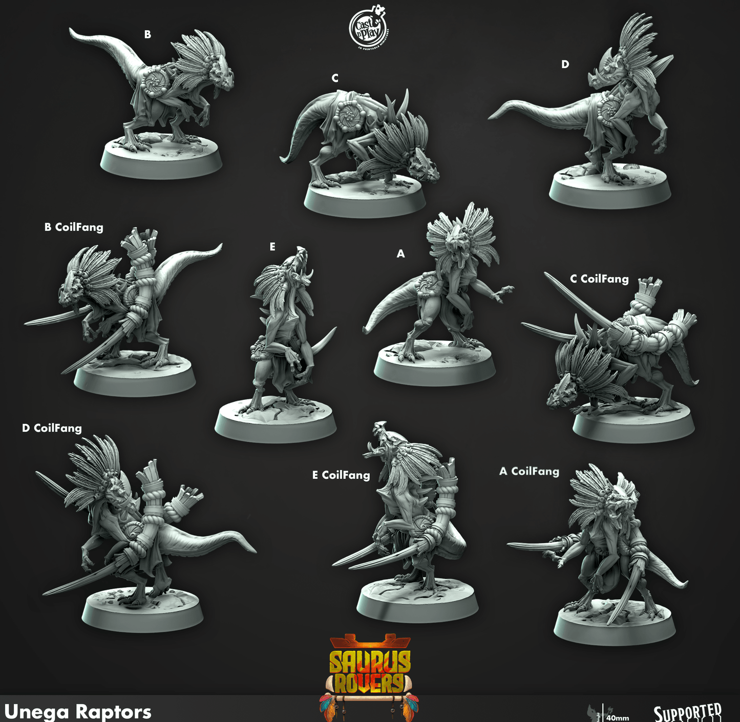 3D Printed Cast n Play Unega Raptors Saurus Rovers Set 28mm 32mm D&D