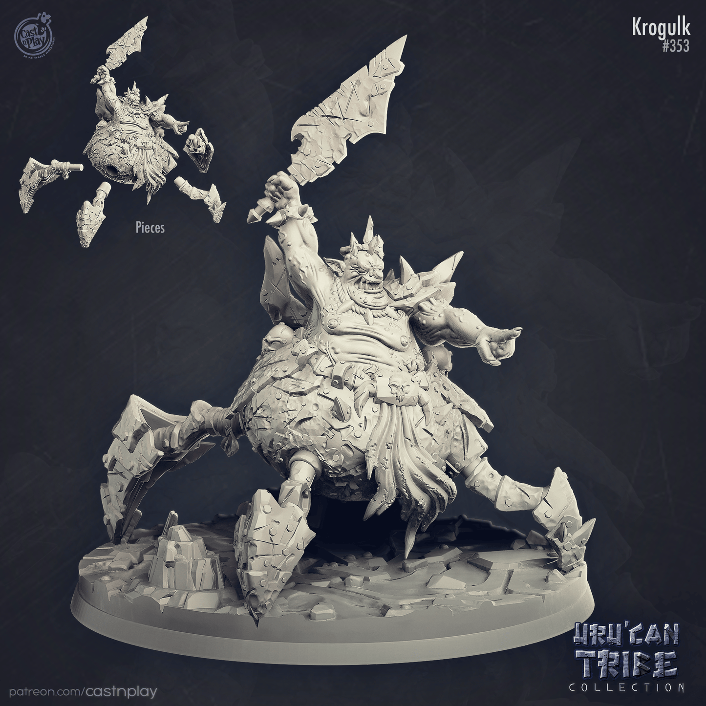 3D Printed Cast n Play Uru Can Tribe - Krogulk The Goblin King 28mm 32mm D&D