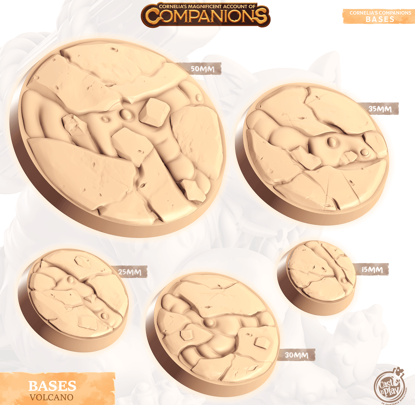 3D Printed Cast n Play Volcano Bases Companion's Bases - Master Pack Companions 28mm 32mm D&D