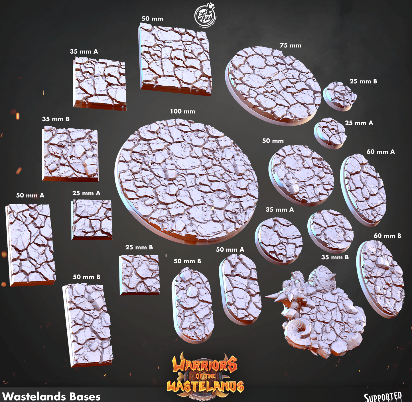 3D Printed Cast n Play Wastelands Bases Warriors of the Wastelands 28mm 32mm D&D