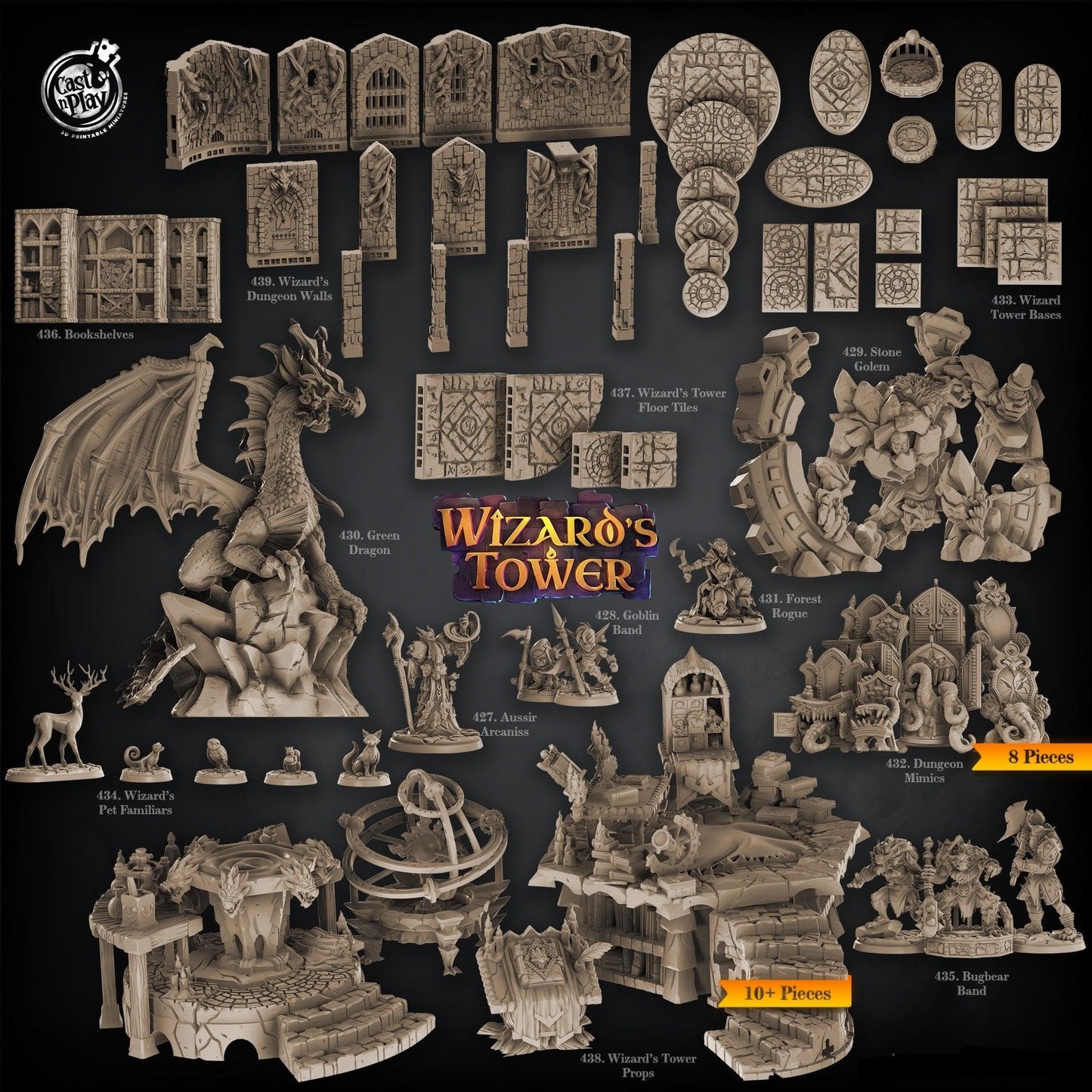 3D Printed Cast n Play Wizards Tower Bases Set 28mm 32mm D&D
