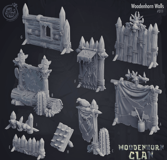 3D Printed Cast n Play Woodenhorn Clan - Woodenhorn Walls 28mm 32mm D&D