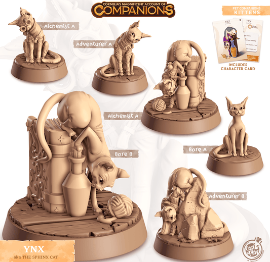 3D Printed Cast n Play Ynx - Sphinx Cat Companions 28mm 32mm D&D