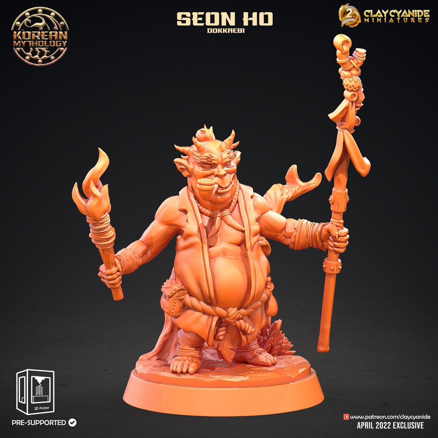 3D Printed Clay Cyanide Dokkaebi Warriors Korean Mythology Ragnarok D&D