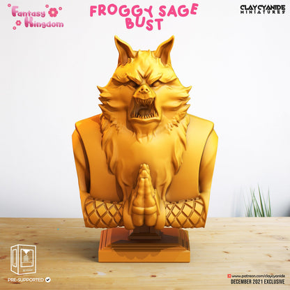 3D Printed Clay Cyanide Fantasy Kingdom - Froggy Sage Bust 28mm 32mm D&D
