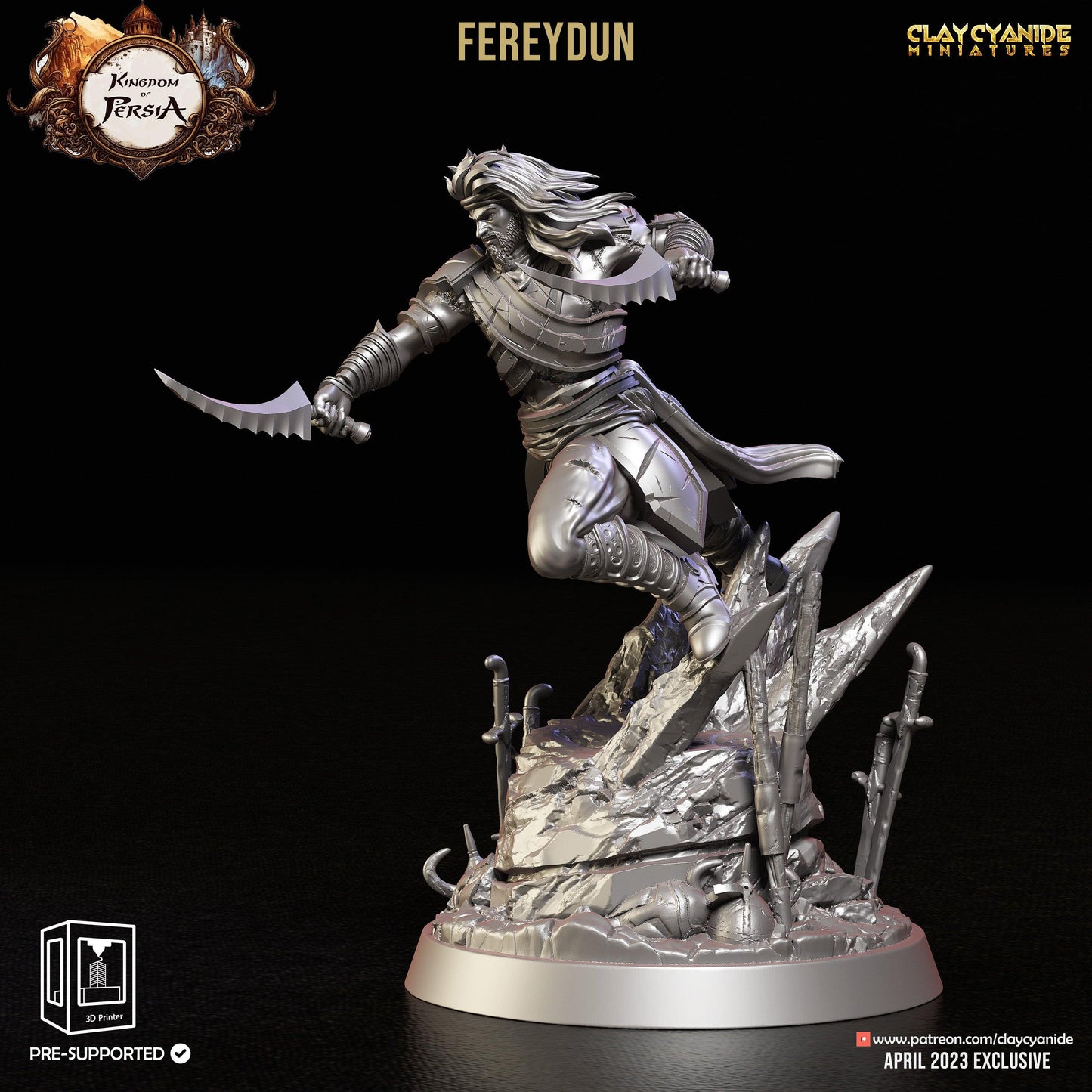 3D Printed Clay Cyanide Fereydun Kingdom of Persia 28 32 mm D&D