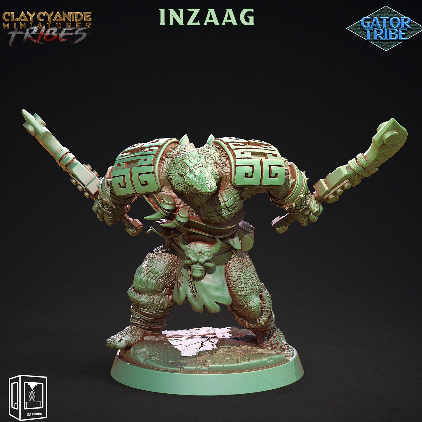 3D Printed Clay Cyanide Gator Factions Tribes Ragnarok D&D
