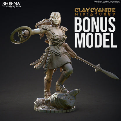 3D Printed Clay Cyanide Large Figure Sheena, Warrior Queen Ragnarok D&D