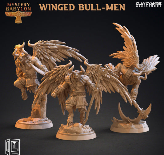 3D Printed Clay Cyanide Mystery Babylon - Winged Bull Men 28mm 32mm D&D