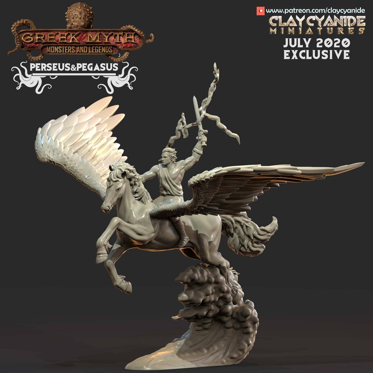 3D Printed Clay Cyanide Perseus and Pegasus Greek Mythology Part 2 28 32 mm D&D