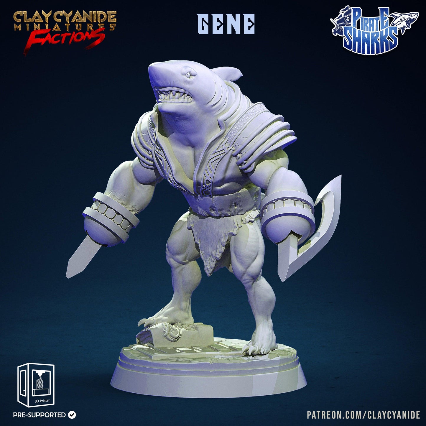 3D Printed Clay Cyanide Pirate Sharks Factions Tribes Wargrounds Ragnarok D&D