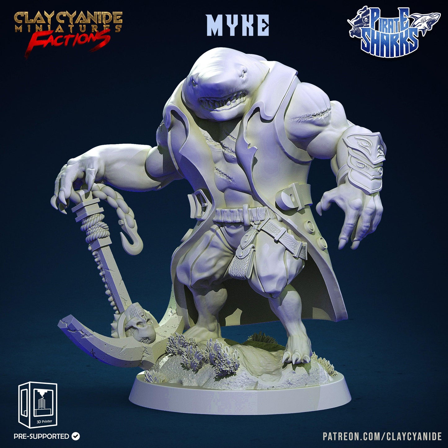 3D Printed Clay Cyanide Pirate Sharks Factions Tribes Wargrounds Ragnarok D&D