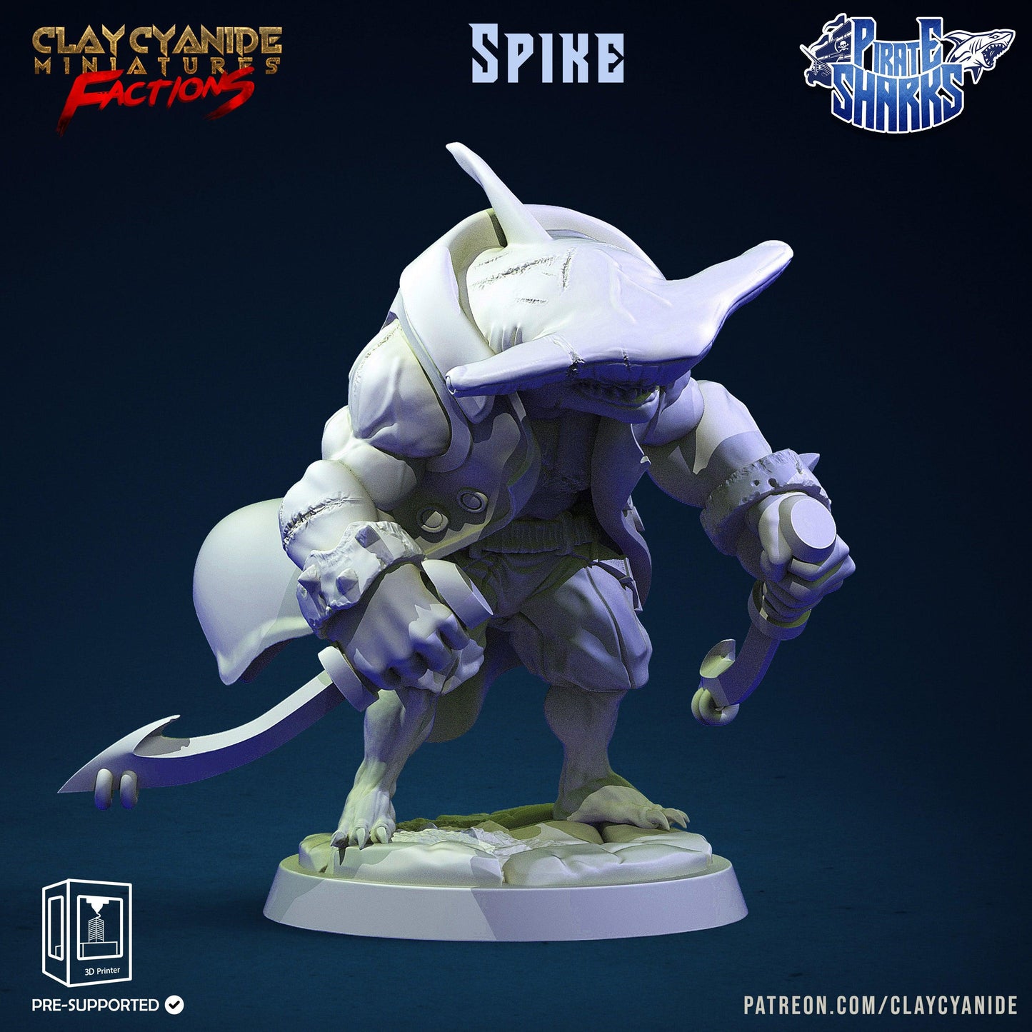 3D Printed Clay Cyanide Pirate Sharks Factions Tribes Wargrounds Ragnarok D&D