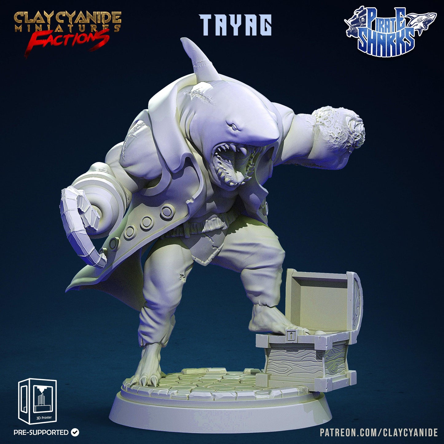 3D Printed Clay Cyanide Pirate Sharks Factions Tribes Wargrounds Ragnarok D&D