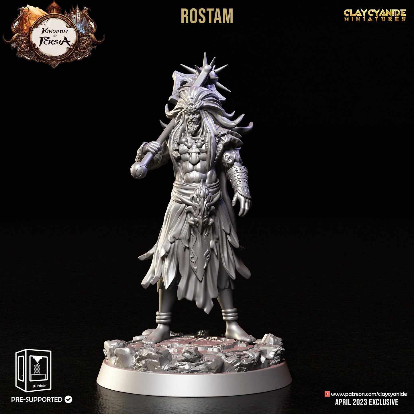 3D Printed Clay Cyanide Rostam Kingdom of Persia 28 32 mm D&D