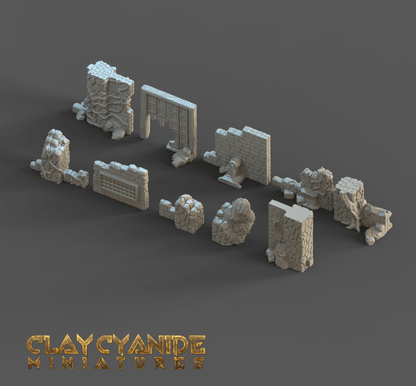 3D Printed Clay Cyanide Ruins Set 28mm-32mm Ragnarok D&D