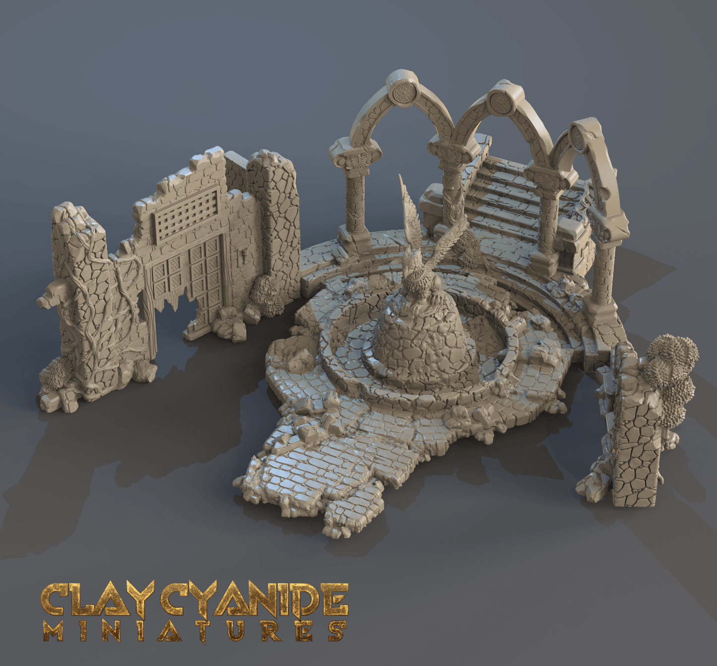 3D Printed Clay Cyanide Ruins Set 28mm-32mm Ragnarok D&D